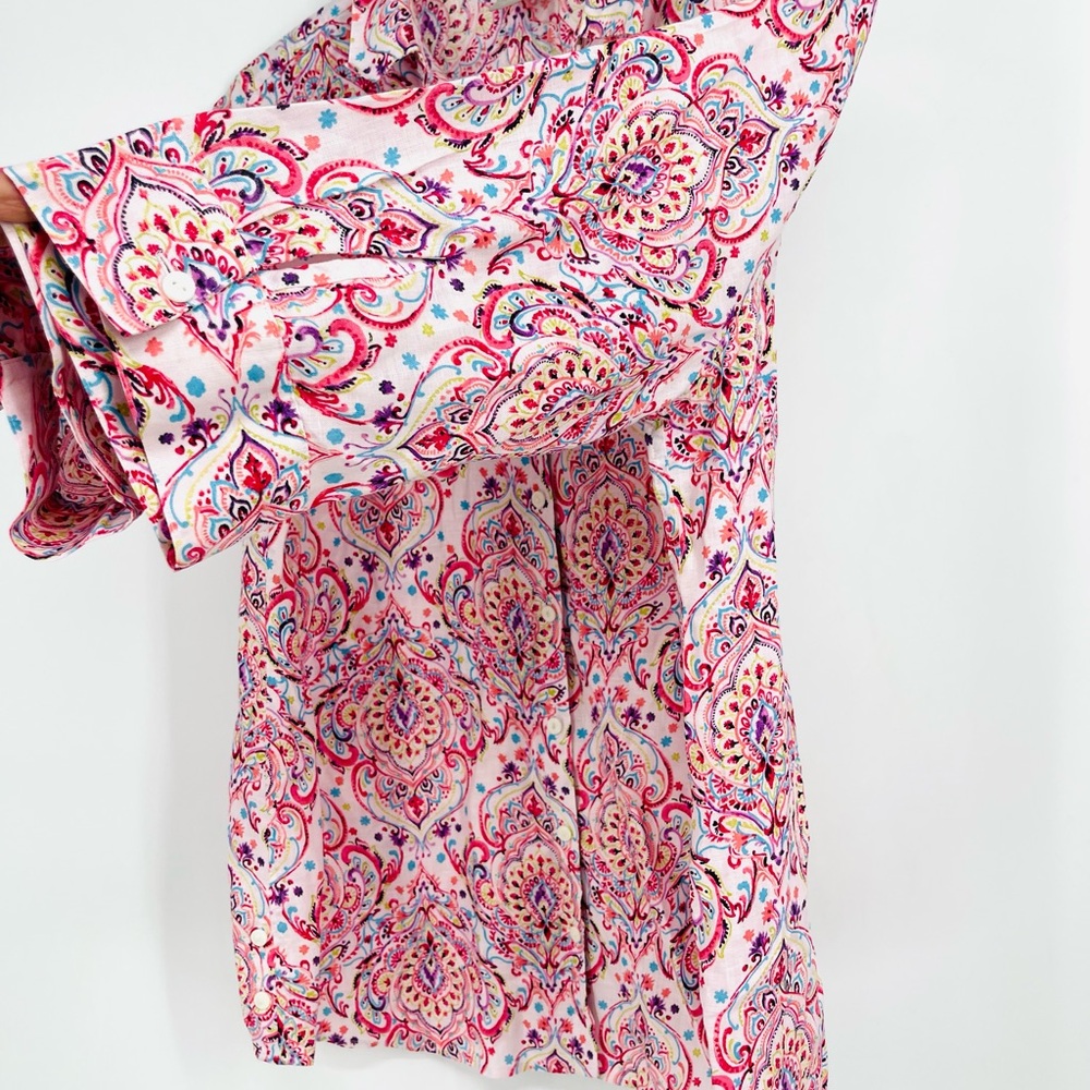 Chico’s Paisley Print No-Iron 100% Linen Tunic Top Button Shirt Size 3, XL, 1X - Picture 9 of 14
